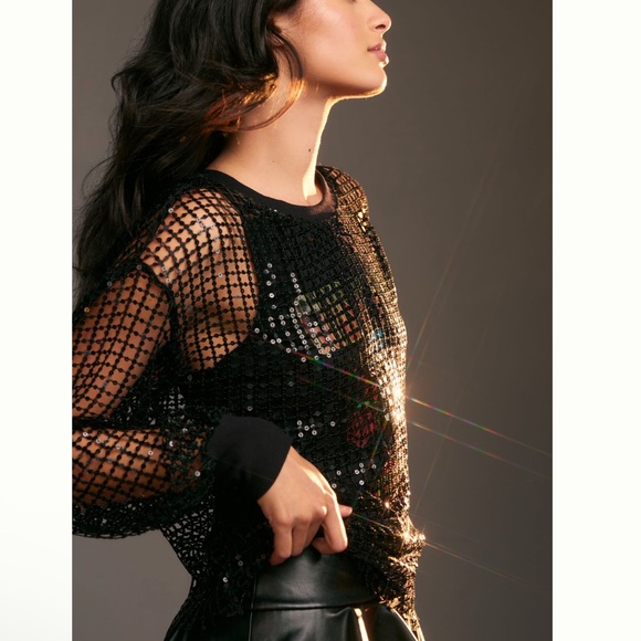 Pilcro guns n’ roses long sleeve shine sequin blouse - Picture 5 of 6